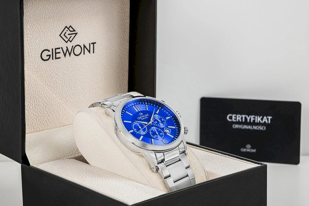 Vyriškas laikrodis Giewont Chronograph Safyro Sidabrinis Mėlynas GW8510-B3