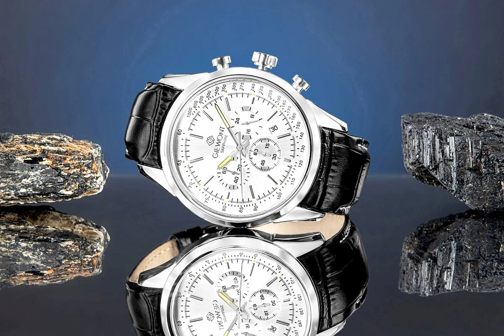 Giewont Chronograph Safyrinis Sidabrinis Vyriškas Laikrodis GW7650-A1