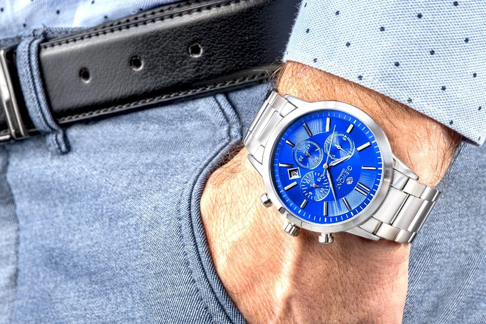 Vyriškas laikrodis Giewont Chronograph Safyro Sidabrinis Mėlynas GW8510-B3