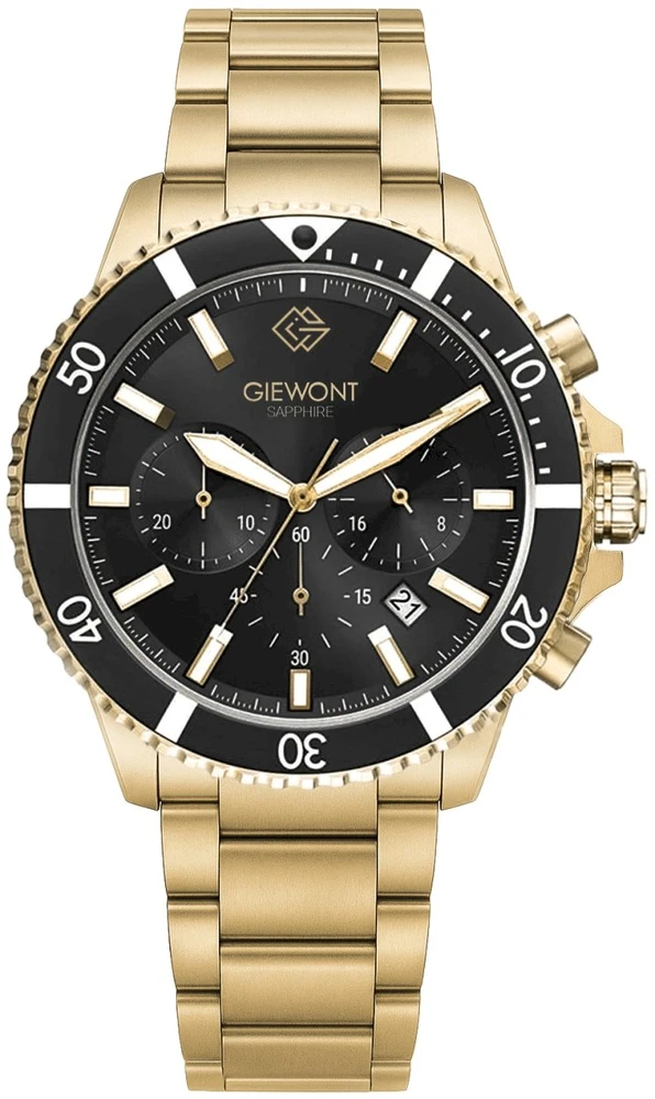 Vyriškas laikrodis Giewont Chronograph Safyro Auksinis Juodas GW3970-B7