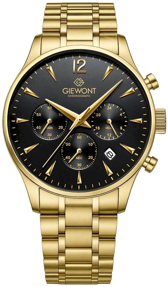 Vyriškas laikrodis Giewont Chronograph Safyro stiklas Auksinis Juodas GW6310-B4