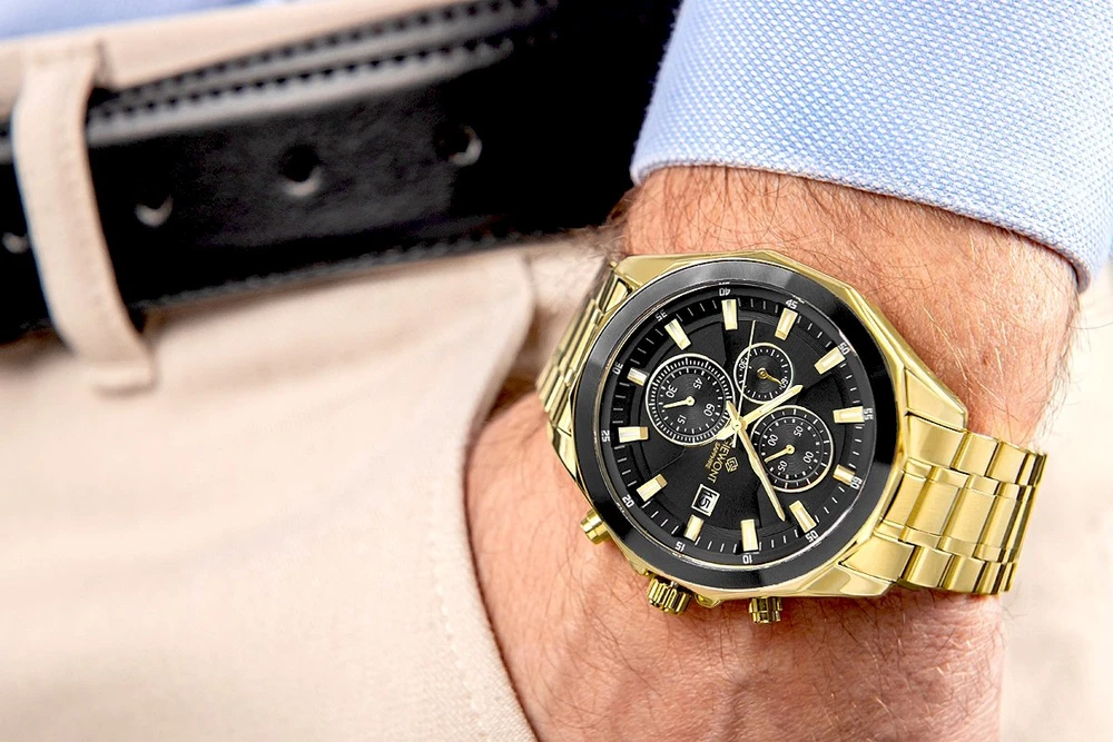 Vyriškas laikrodis Giewont Chronograph Safyrinis Auksinis Juodas GW7290-B4