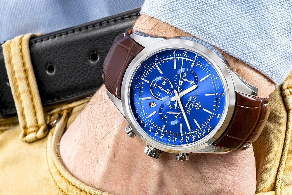 Giewont Chronograph Safyro Sidabrinis Mėlynas Vyriškas Laikrodis GW7650-A5