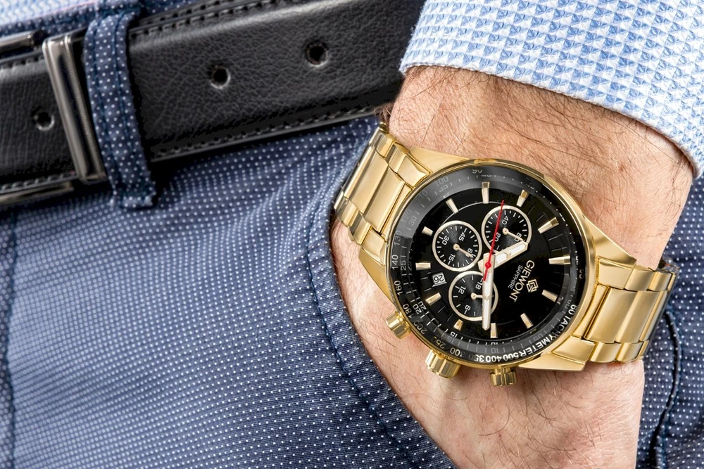 Vyriškas laikrodis Giewont Chronograph Sapphire Gold Juodas GW9140-B4