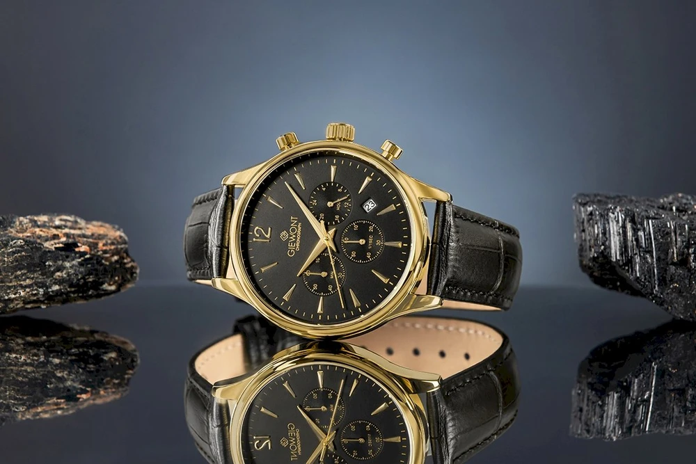 Giewont Chronograph Safyrinis Juodos ir Auksines Spalvos Vyriškas Laikrodis GW6310-A4