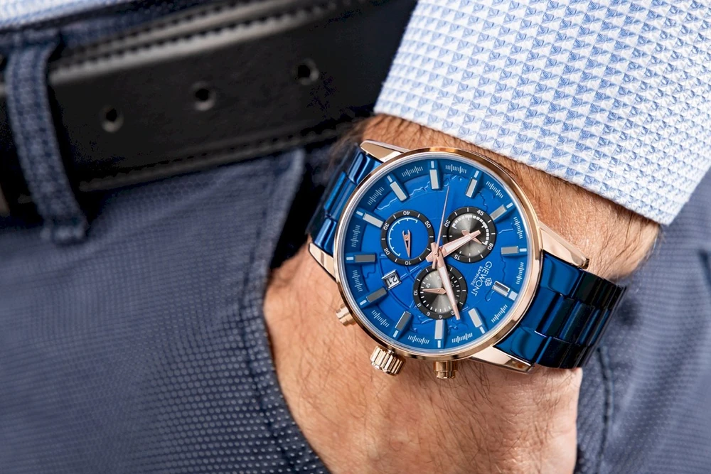 Vyriškas laikrodis Giewont Chronograph Safyro mėlynos spalvos GW4580-B5