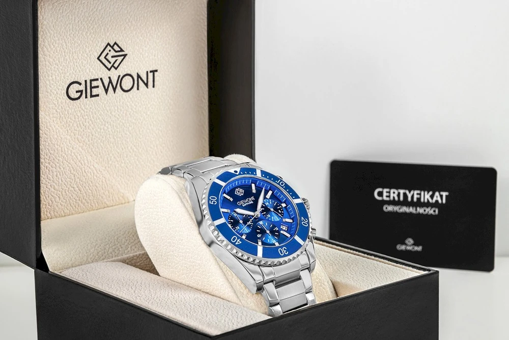 Vyriškas laikrodis Giewont Chronograph Safyro Sidabrinis Mėlynas GW3970-B3
