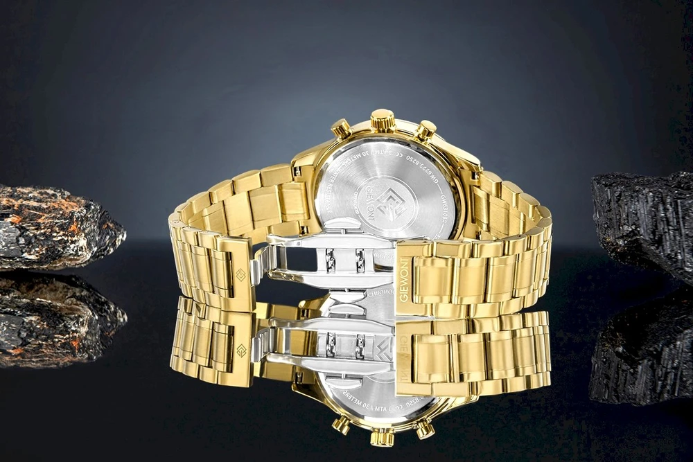 Vyriškas laikrodis Giewont Chronograph Safyro stiklas Auksinis Juodas GW6310-B4