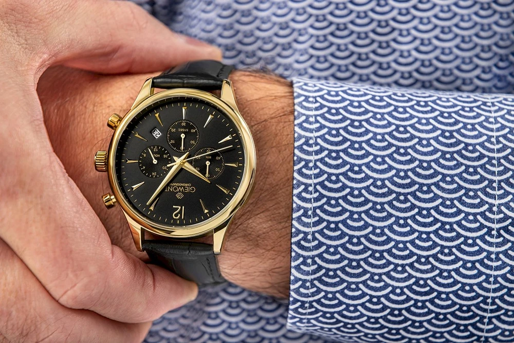 Giewont Chronograph Safyrinis Juodos ir Auksines Spalvos Vyriškas Laikrodis GW6310-A4