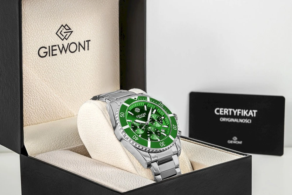 Vyriškas laikrodis Giewont Chronograph Safyro Sidabrinis Žalias GW3970-B8