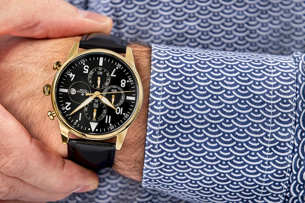 Vyriškas laikrodis Giewont Chronograph Safyrinis Juodas ir auksas GW5630-A4