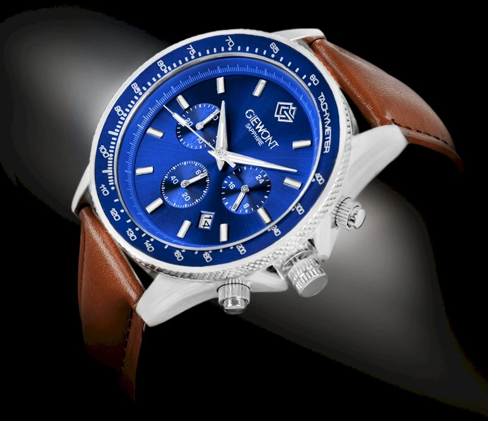 Vyriškas laikrodis Giewont Chronograph Safyro rudas mėlynas GW3520-A5