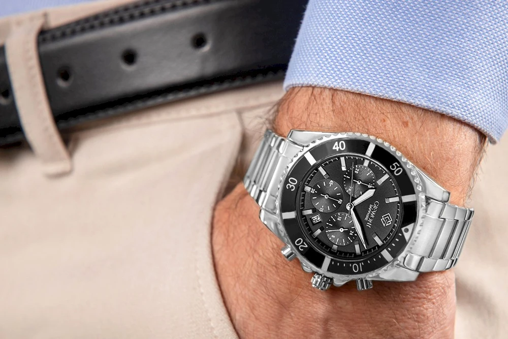 Giewont Chronograph Safyrinis Sidabrinis Vyriškas Laikrodis GW3970-B2