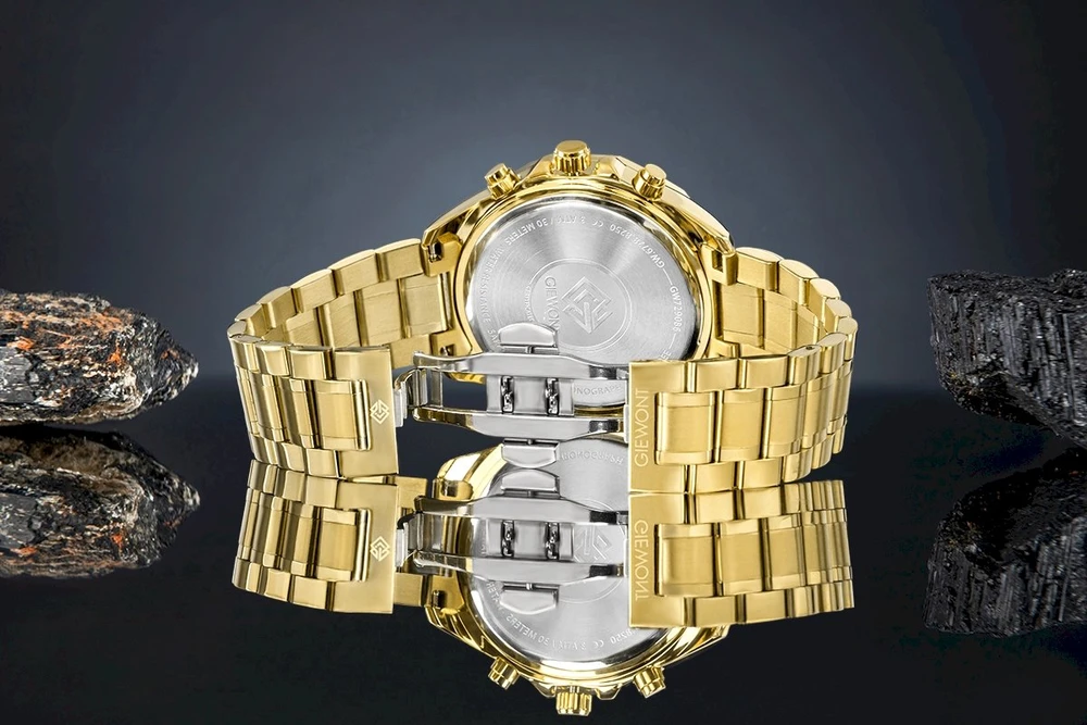 Vyriškas laikrodis Giewont Chronograph Safyro Auksinis Mėlynas GW7290-B6