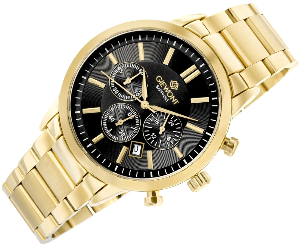 Giewont Chronograph Safyrinis Auksinis Juodas Vyriškas Laikrodis GW8510-B5
