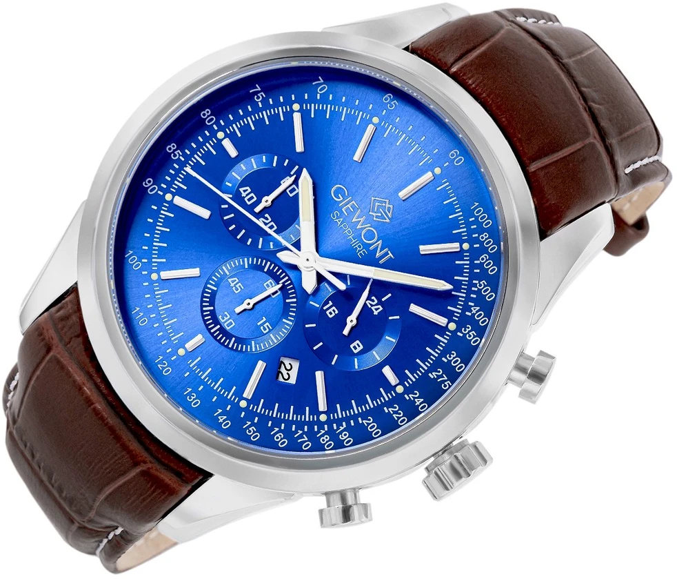 Giewont Chronograph Safyro Sidabrinis Mėlynas Vyriškas Laikrodis GW7650-A5