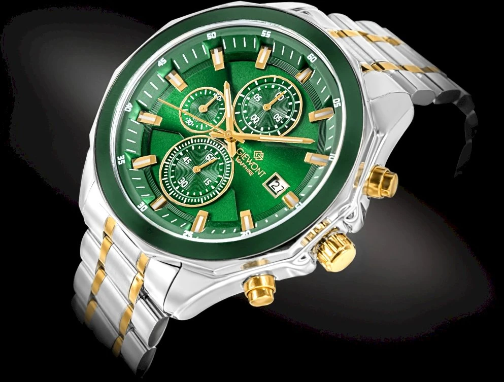 Giewont Chronograph Safyro Vyriškas Laikrodis Sidabrinis Žalias GW7290-B7