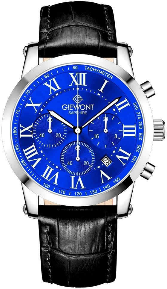 Giewont Chronograph Safyrinis Sidabrinis Mėlynas Vyriškas Laikrodis GW6260-A4