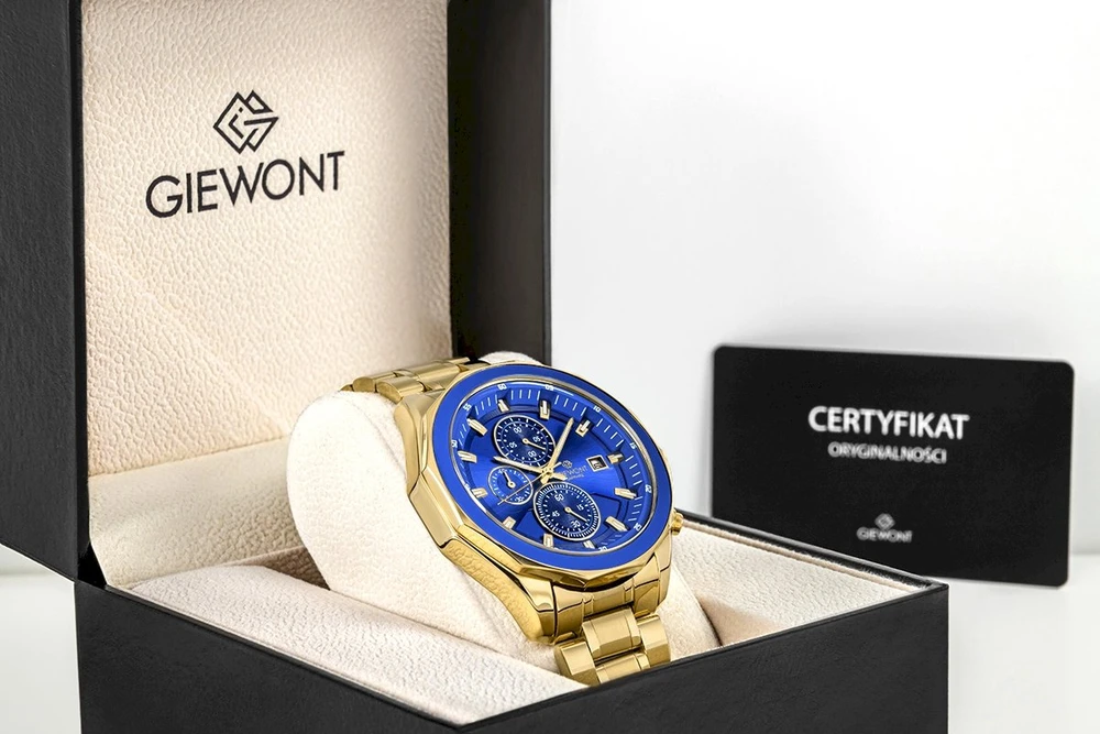 Vyriškas laikrodis Giewont Chronograph Safyro Auksinis Mėlynas GW7290-B6
