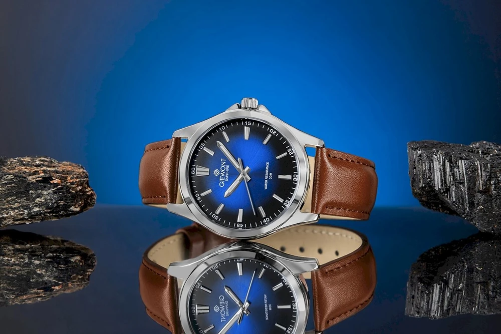 Giewont Elegance Safyrinis Rudas Mėlynas Vyriškas Laikrodis GW5160-A4