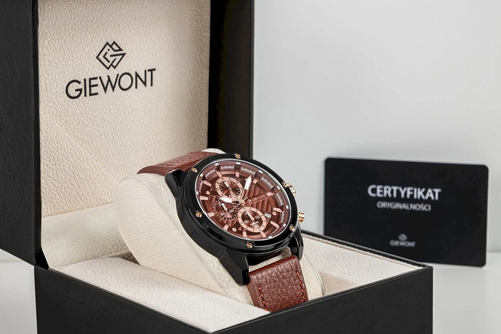 Vyriškas laikrodis Giewont Chronograph Safyro Juodas Rudas GW8810-A3