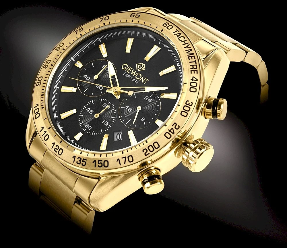 Vyriškas laikrodis Giewont Chronograph Safyro Auksinis Juodas GW9580-B4