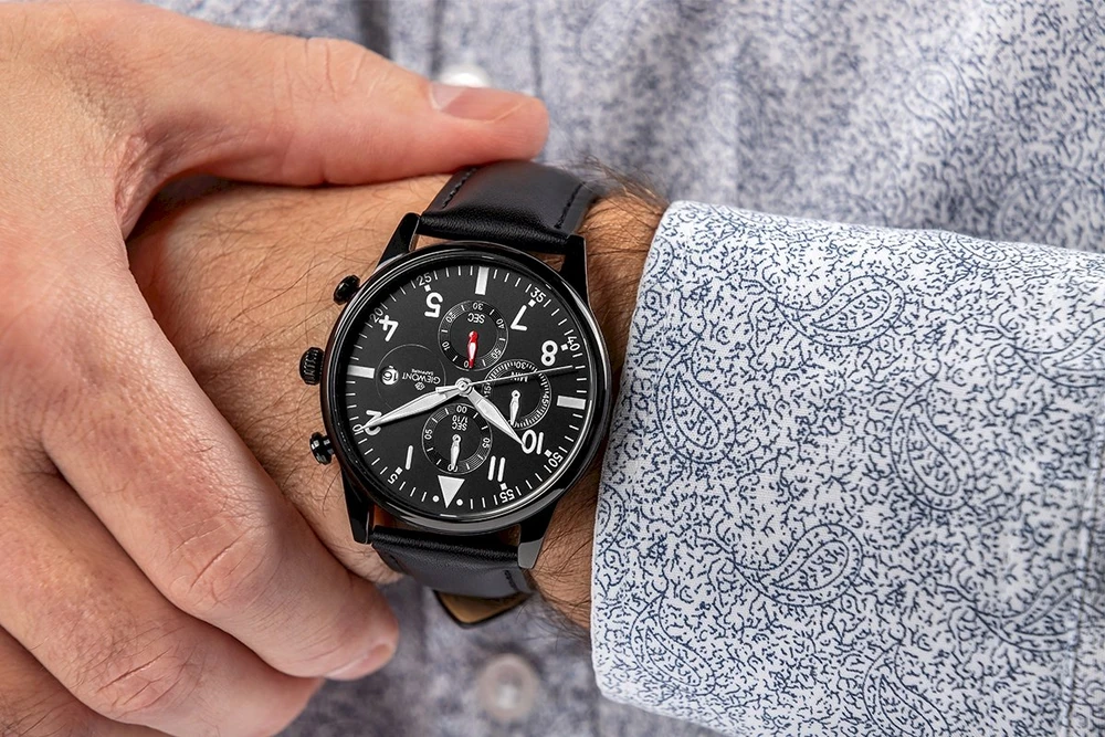 Giewont Chronograph Safyrinis Juodas Vyriškas Laikrodis GW5630-A1