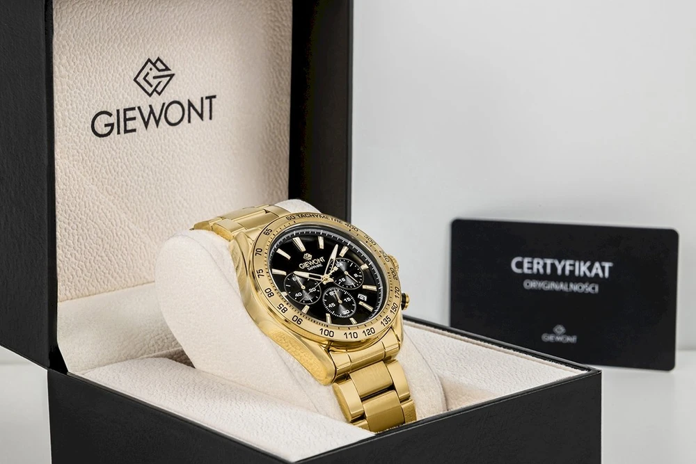 Vyriškas laikrodis Giewont Chronograph Safyro Auksinis Juodas GW9580-B4