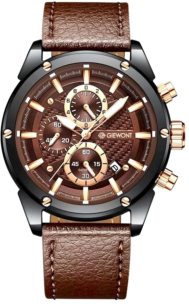 Vyriškas laikrodis Giewont Chronograph Safyro Juodas Rudas GW8810-A3