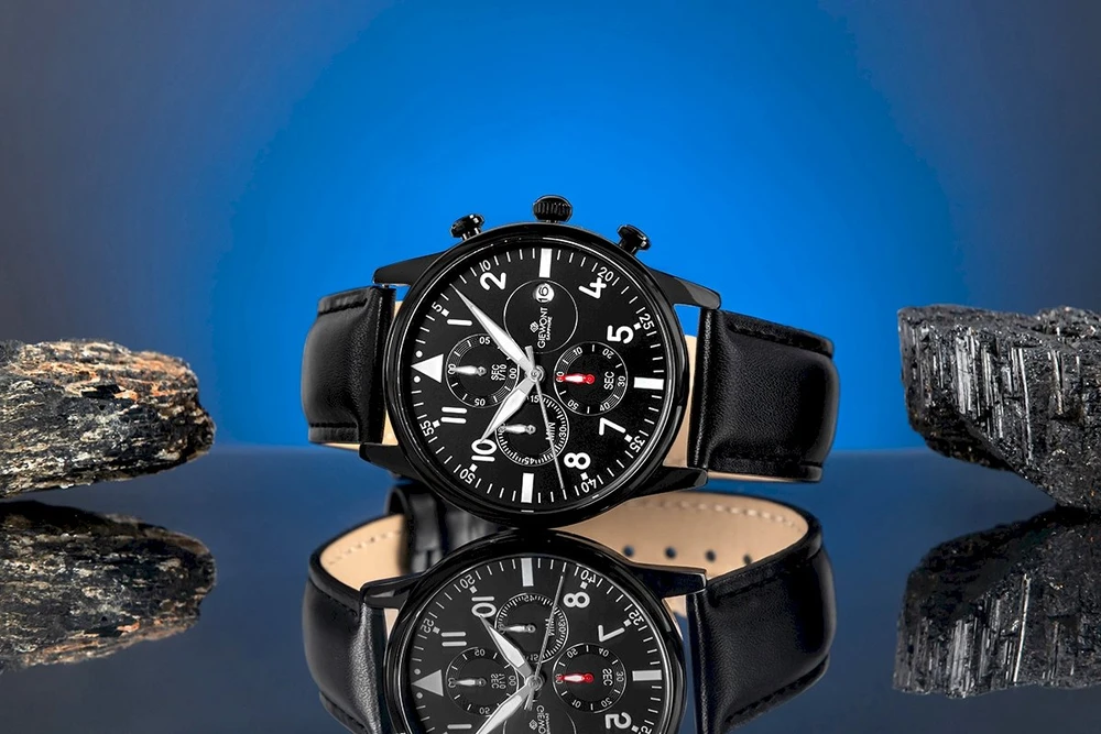 Giewont Chronograph Safyrinis Juodas Vyriškas Laikrodis GW5630-A1