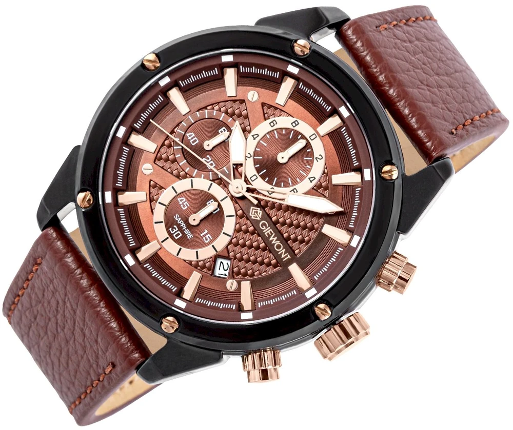 Vyriškas laikrodis Giewont Chronograph Safyro Juodas Rudas GW8810-A3