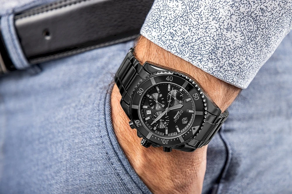 Giewont Chronograph Sapphire Juodas Titano Vyriškas Laikrodis GW3970-B1