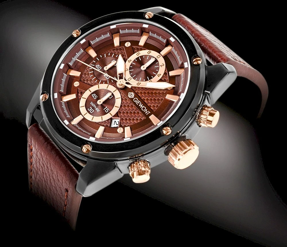 Vyriškas laikrodis Giewont Chronograph Safyro Juodas Rudas GW8810-A3