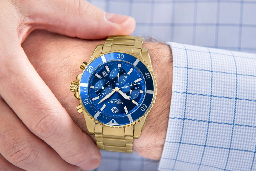 Vyriškas laikrodis Giewont Chronograph Safyrinis Auksinis Mėlynas GW3970-B6