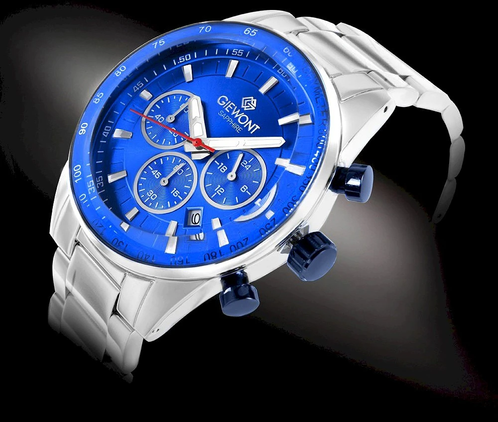 Vyriškas laikrodis Giewont Chronograph Safyrinis Sidabrinis Mėlynas GW9140-B3
