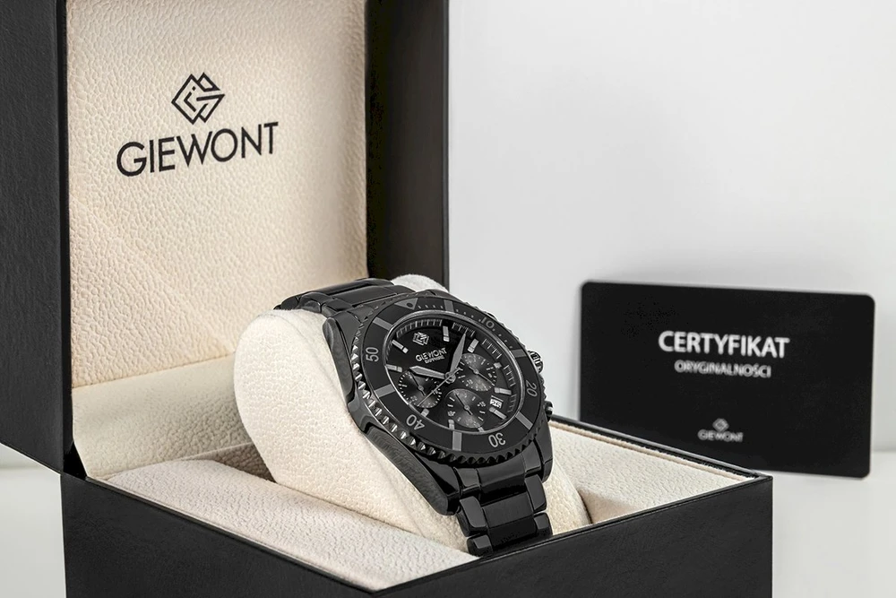 Giewont Chronograph Sapphire Juodas Titano Vyriškas Laikrodis GW3970-B1