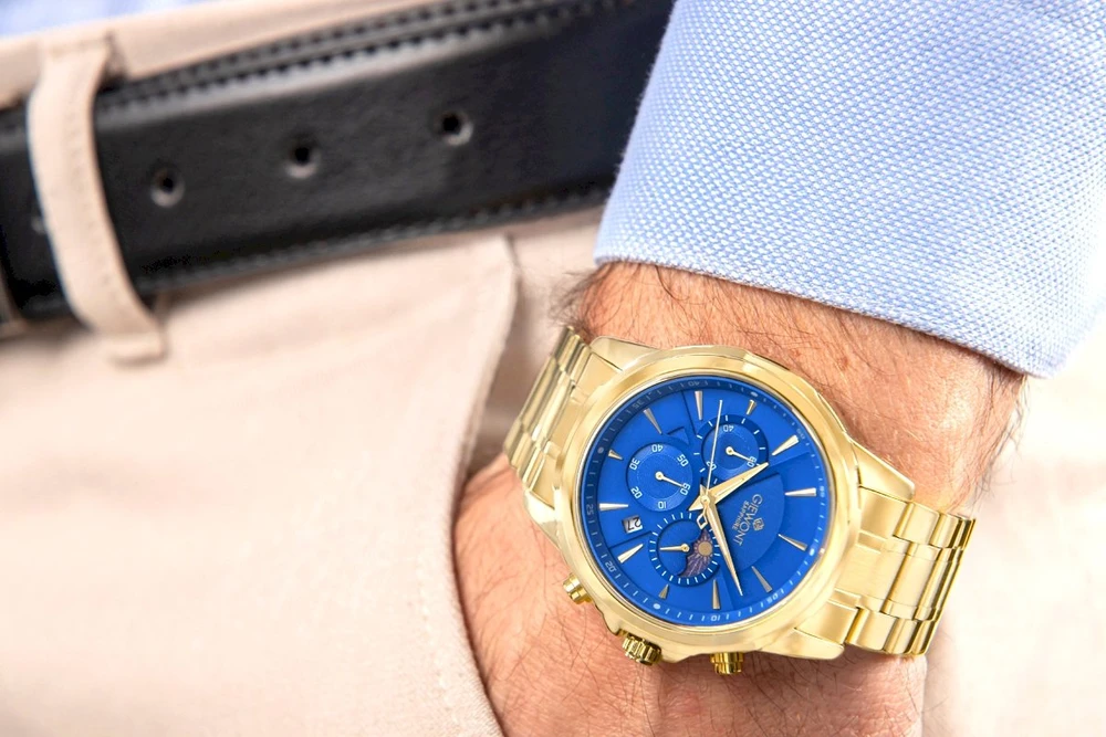 Vyriškas laikrodis Giewont Chronograph Safyras Auksas Mėlynas GW9460-B5