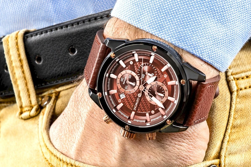 Vyriškas laikrodis Giewont Chronograph Safyro Juodas Rudas GW8810-A3