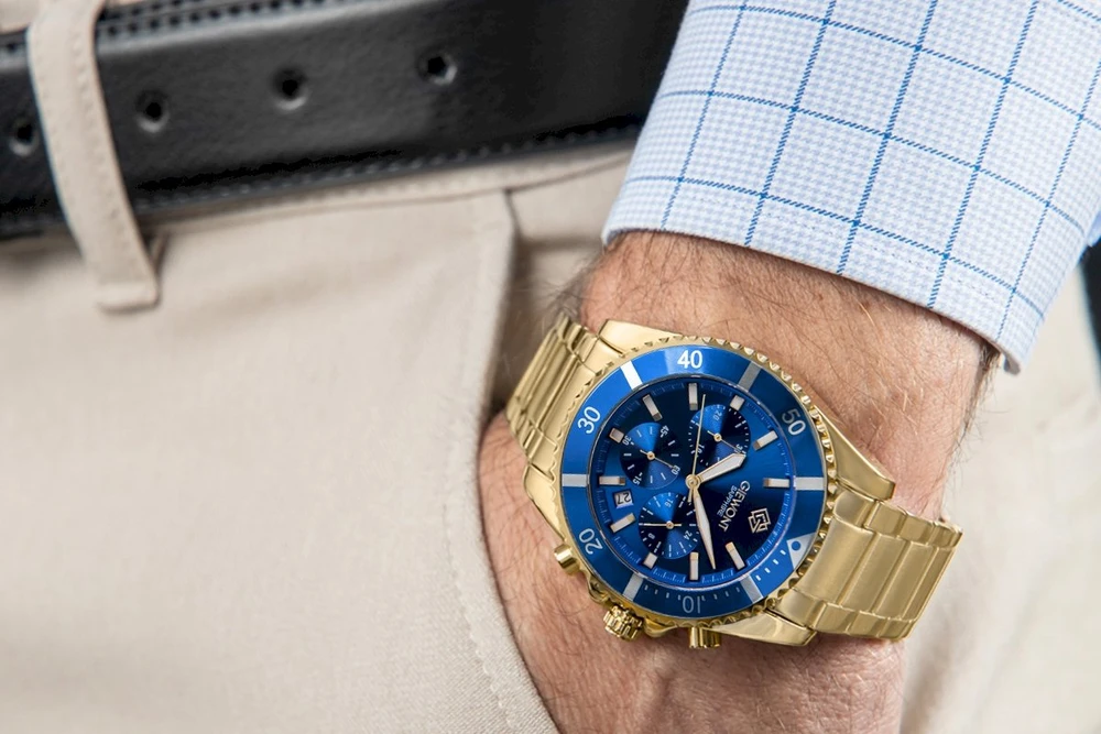 Vyriškas laikrodis Giewont Chronograph Safyrinis Auksinis Mėlynas GW3970-B6