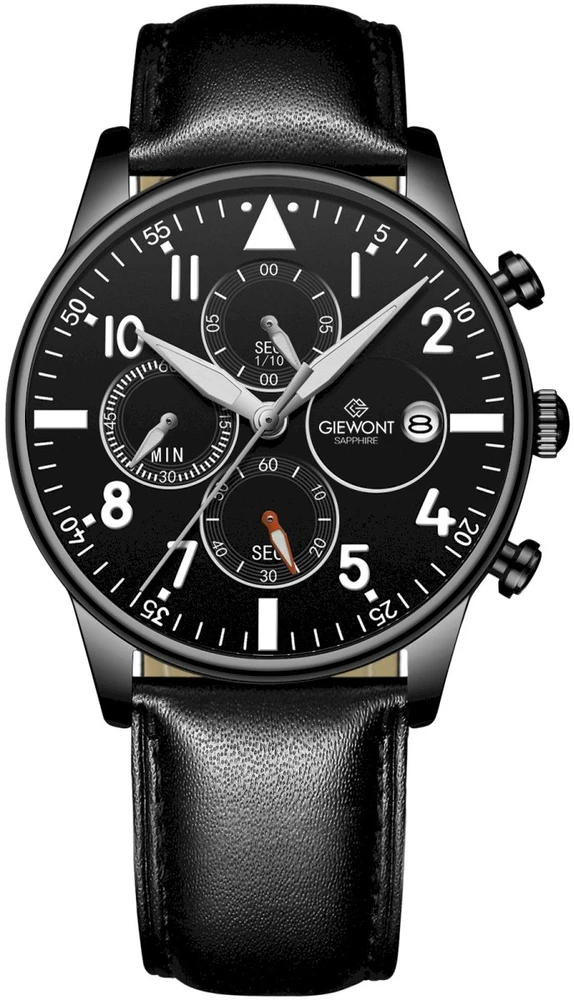 Giewont Chronograph Safyrinis Juodas Vyriškas Laikrodis GW5630-A1