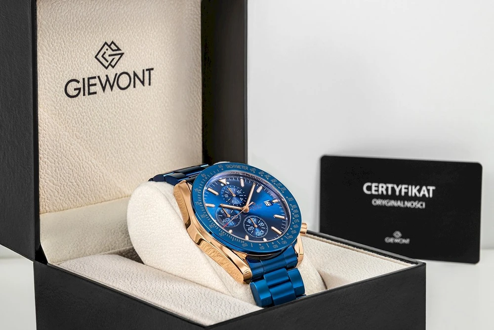 Giewont Chronograph Safyro Mėlynas Vario Spalvos Vyriškas Laikrodis GW8720-B5