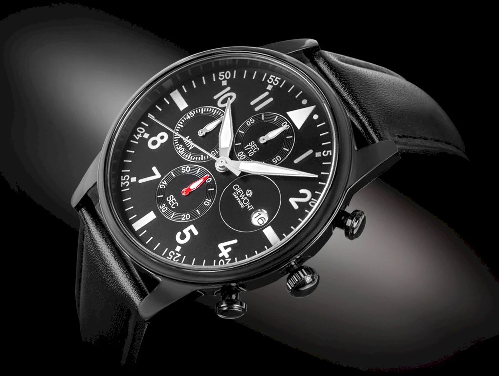 Giewont Chronograph Safyrinis Juodas Vyriškas Laikrodis GW5630-A1