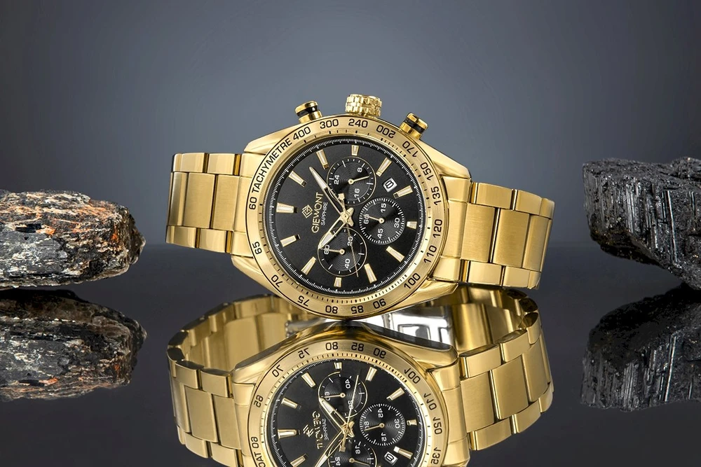 Vyriškas laikrodis Giewont Chronograph Safyro Auksinis Juodas GW9580-B4