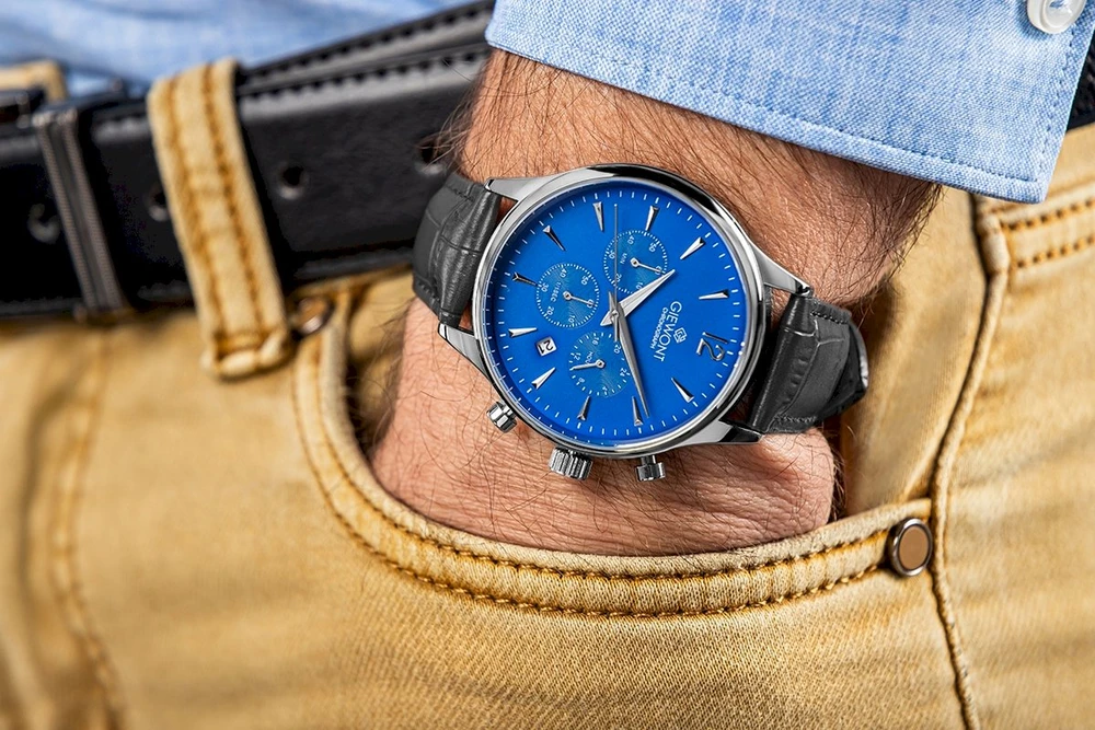 Vyriškas laikrodis Giewont Chronograph Safyro Juodas ir Mėlynas GW6310-A3