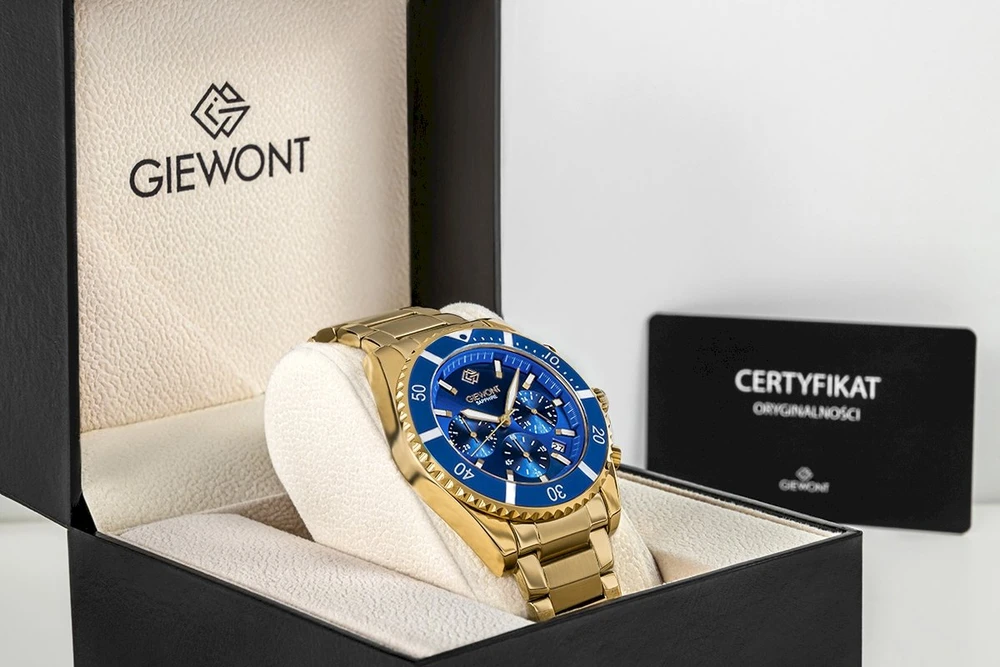 Vyriškas laikrodis Giewont Chronograph Safyrinis Auksinis Mėlynas GW3970-B6