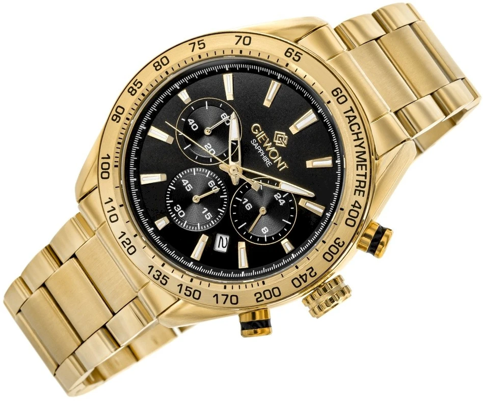 Vyriškas laikrodis Giewont Chronograph Safyro Auksinis Juodas GW9580-B4