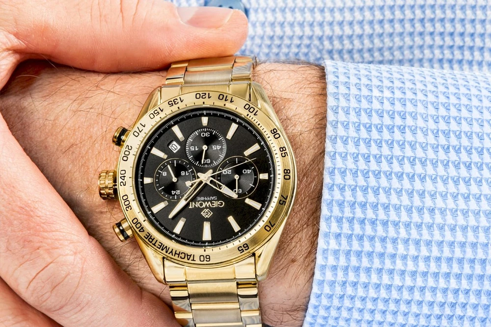 Vyriškas laikrodis Giewont Chronograph Safyro Auksinis Juodas GW9580-B4