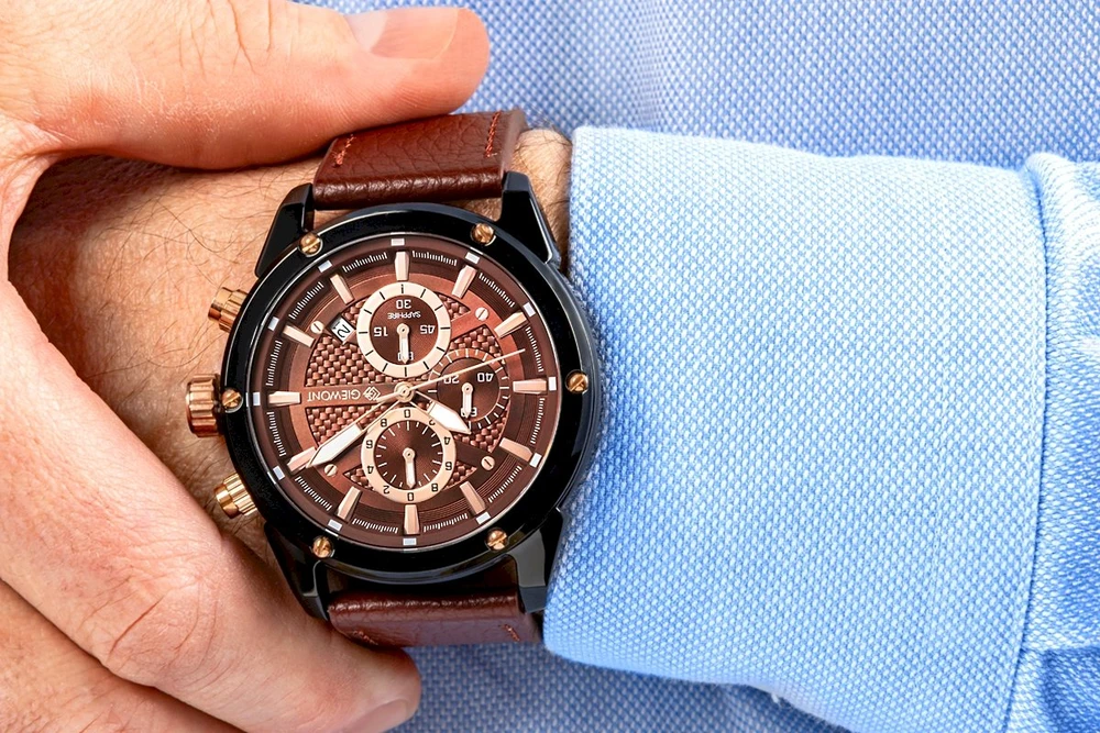 Vyriškas laikrodis Giewont Chronograph Safyro Juodas Rudas GW8810-A3