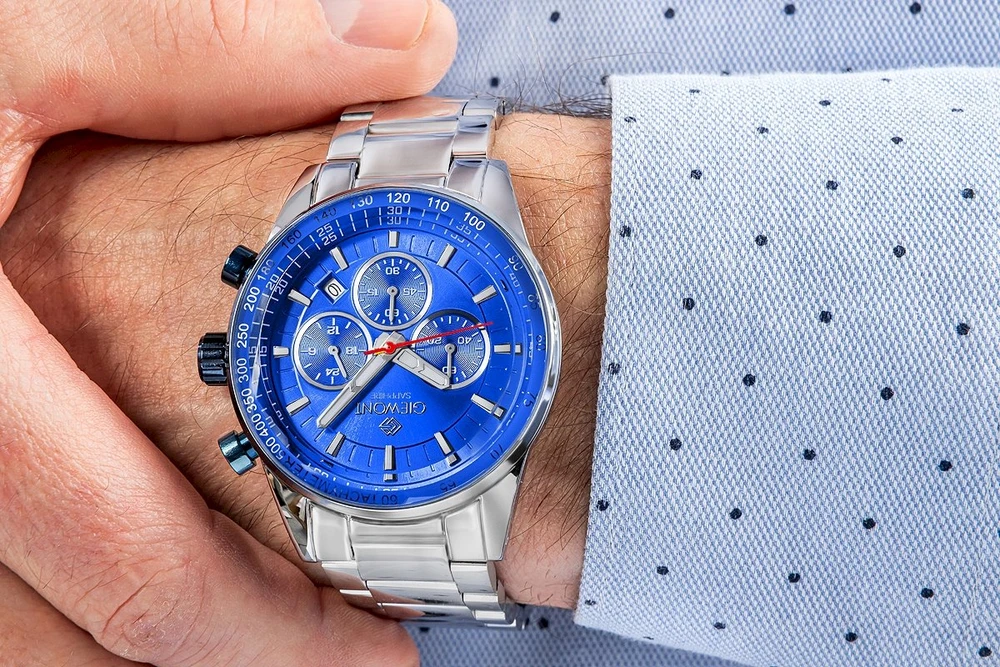 Vyriškas laikrodis Giewont Chronograph Safyrinis Sidabrinis Mėlynas GW9140-B3