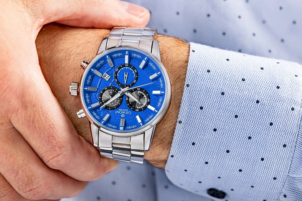 Vyriškas laikrodis Giewont Chronograph Safyrinis Sidabro Mėlynas GW4580-B3